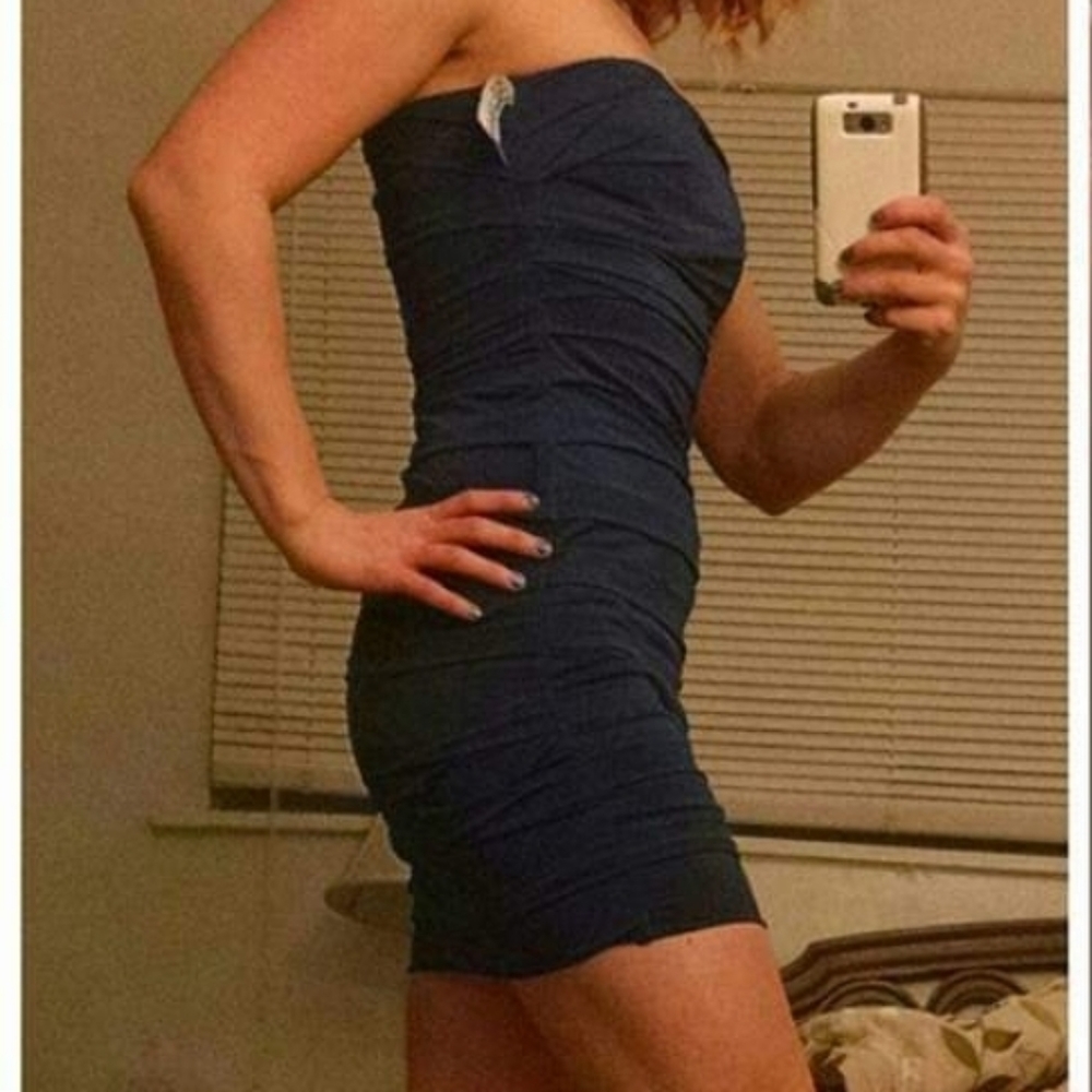 Strapless rouched short semi formal dress